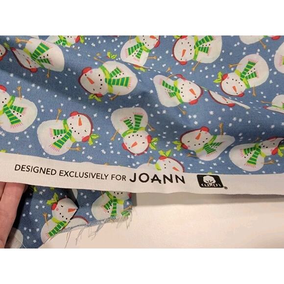 Blue Snowman Toss Fabric JoAnn Cotton 1 Yd 20 Inches Quilting Sewing New - Picture 3 of 3